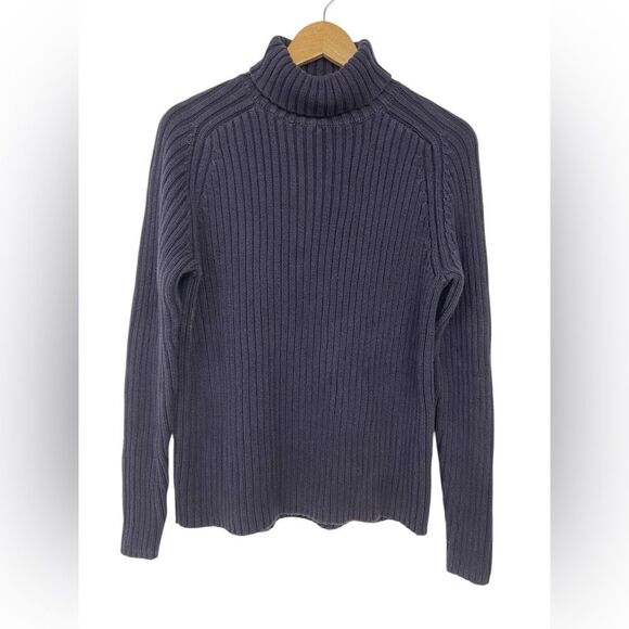 Lands' End Sweaters - Lands’ End Thick Chunky Knit Navy Blue Turtleneck Sweater Size Medium